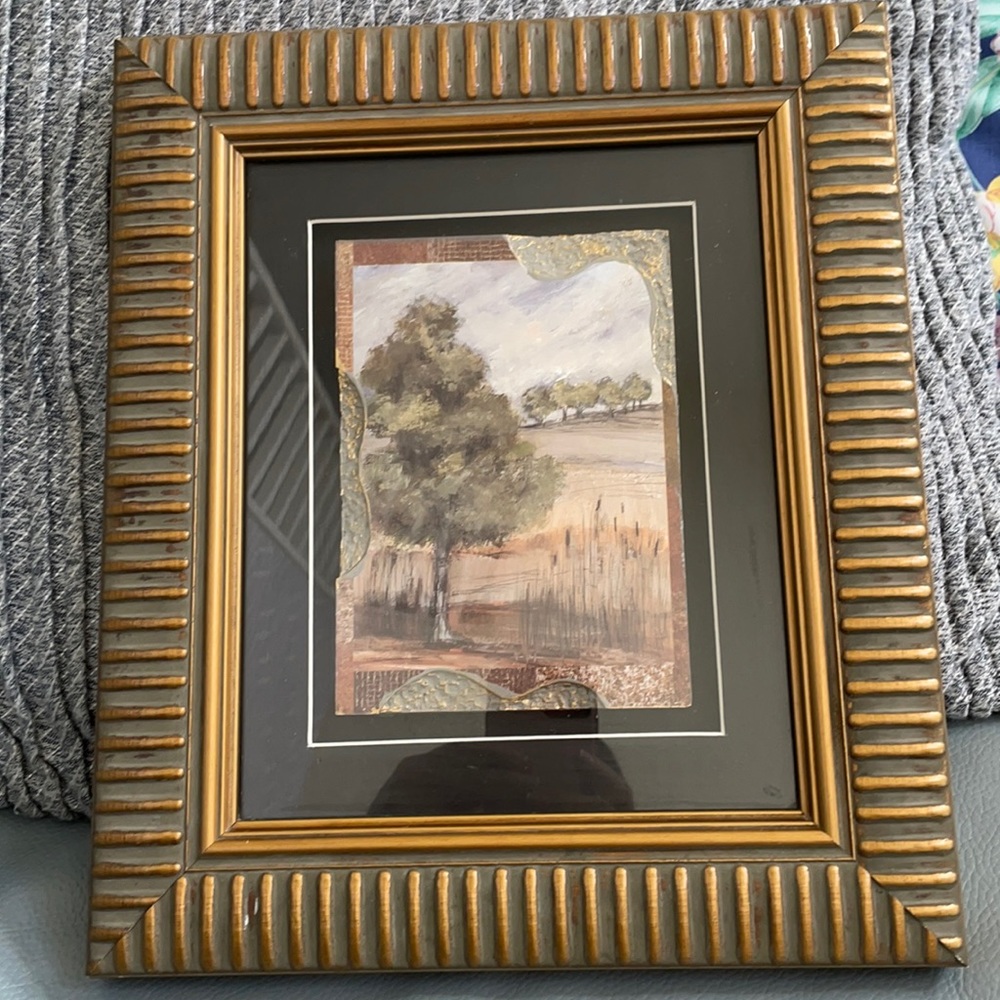 Scenic seen print on tile with etched out areas see photo